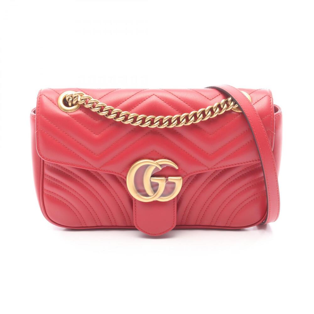 Gucci GG Marmont Quilted Shoulder Bag Leather Red